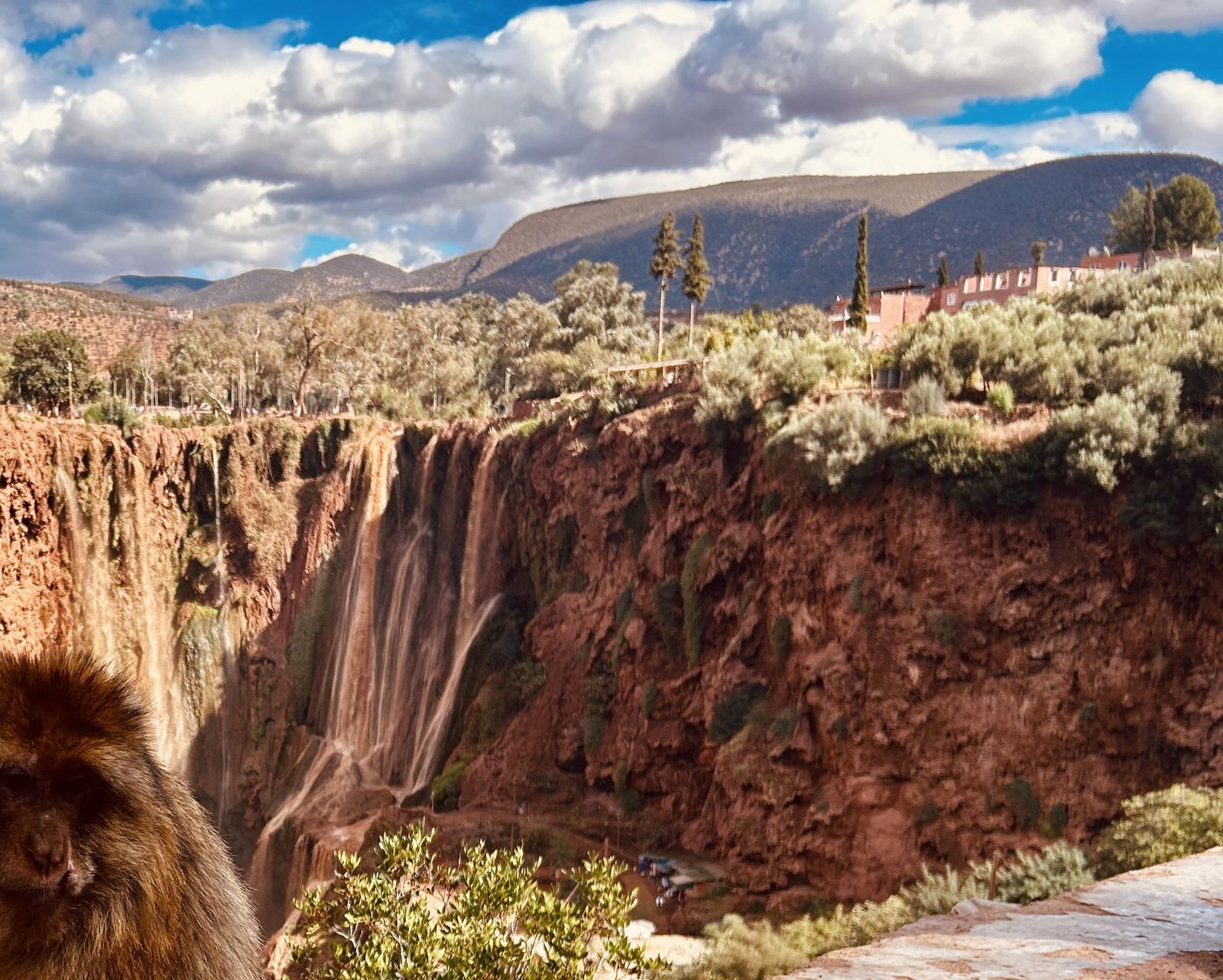 Clouds over the Ouzoud gorge and the falls seen from the edge of the cliffs