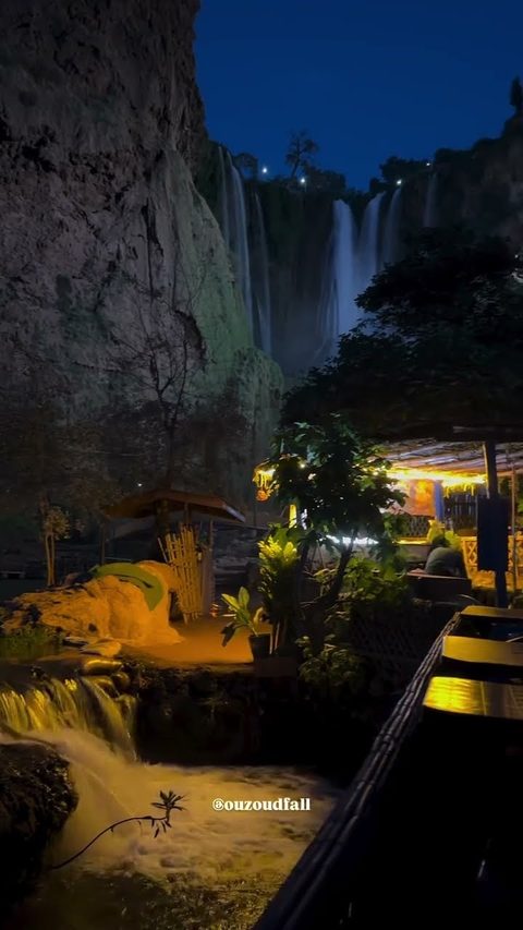 Ouzoud Waterfalls at night